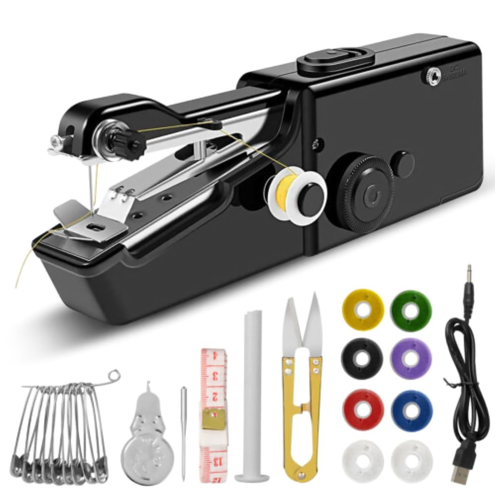 Handheld Mini Sewing Machine Stitch Electric Compact Tool w/ Sewing Accessories