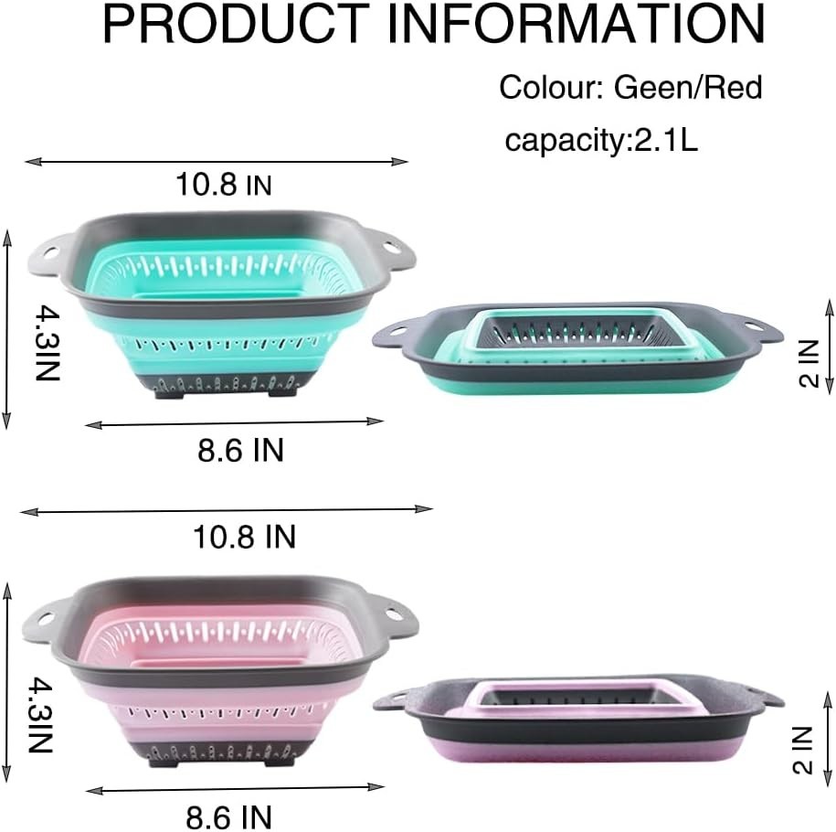 Collapsible Colander Set Square Round Triangles Silicone Kitchen Strainer