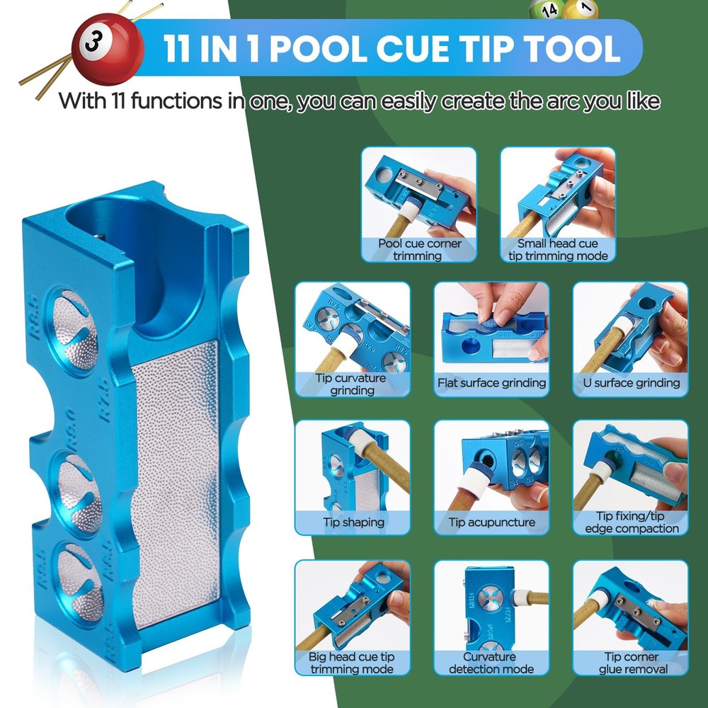 11in1 Pool Cue Tips Replacement Kit Portable Shaper Professional Stick Tool