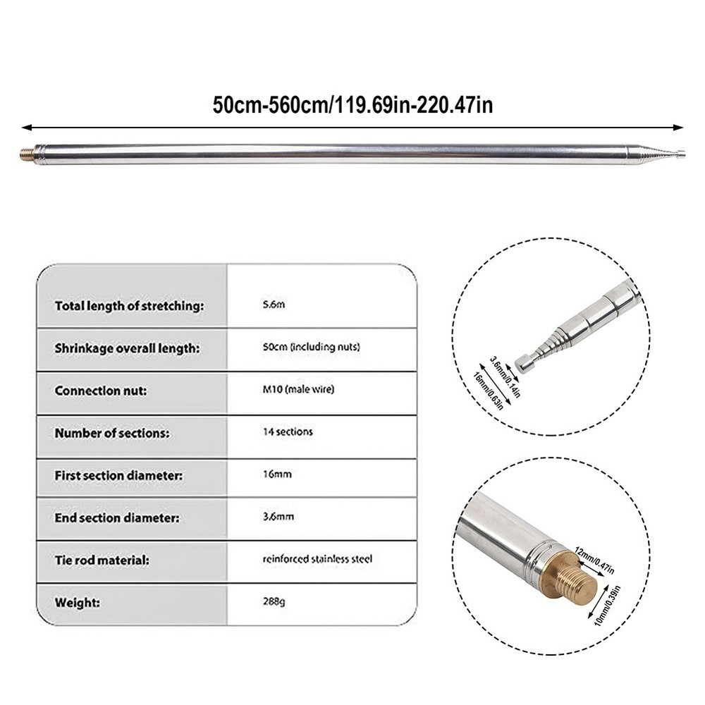 DIY Shortwave Antenna Element Extendable 5 6M/18 4FT Telescopic Antenna