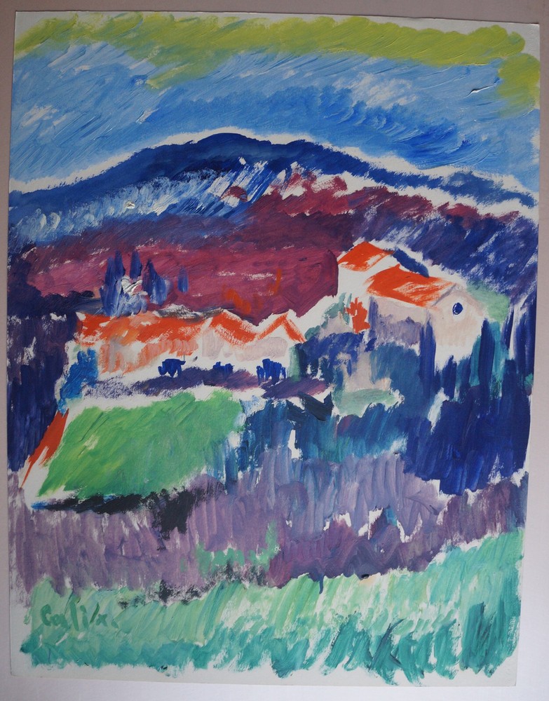 Drawing Gouache Landscape Signed Robert Calix (