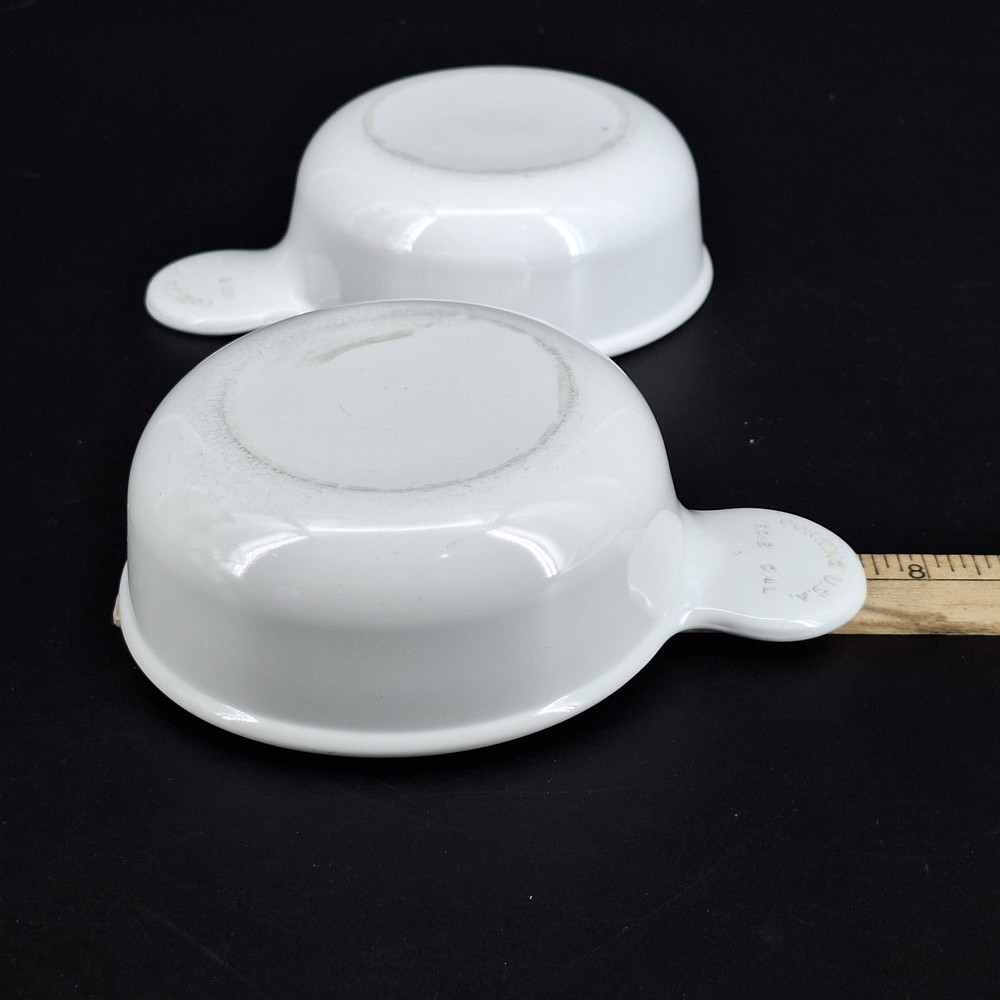 2 White Ceramic Ramekins Individual Souffle Baking Dishes with Handles