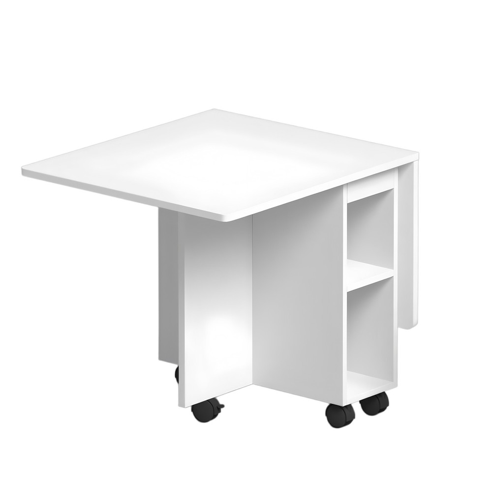 Folding Dining Table Set 4 Chairs, Space Saving with Storage & Wheels, White