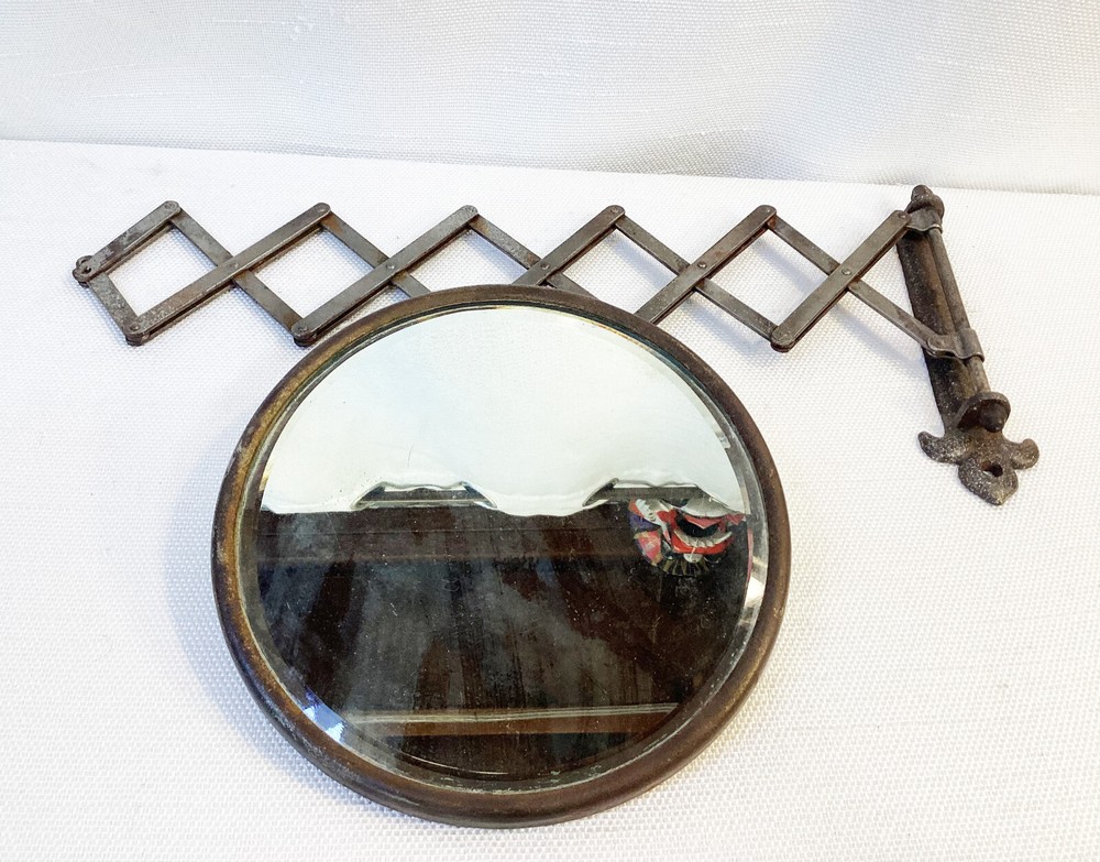 Extendable Weber Knapp Fleur de Lis Beveled Shaving Razor Mirror - Read