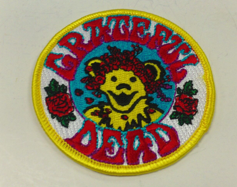 GRATEFUL DEAD YELLOW JERRY BEAR WITH RED ROSES EMBROIDERED PATCH