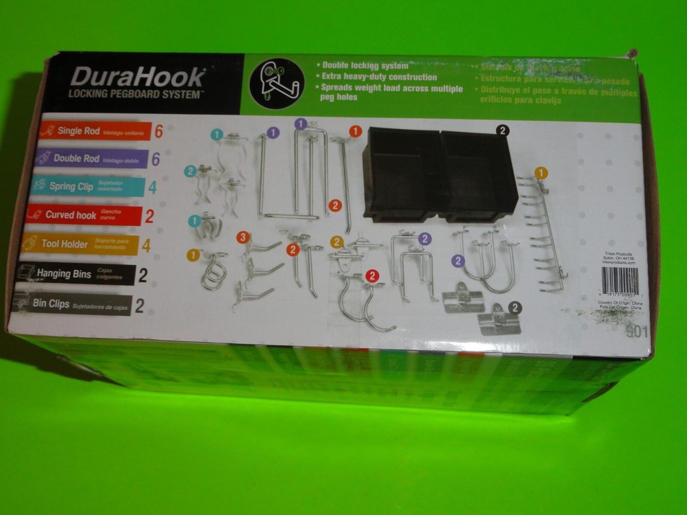 26 PC Kit DuraHook Locking Pegboard System Hook & Bin Wall Storage Organizer NEW