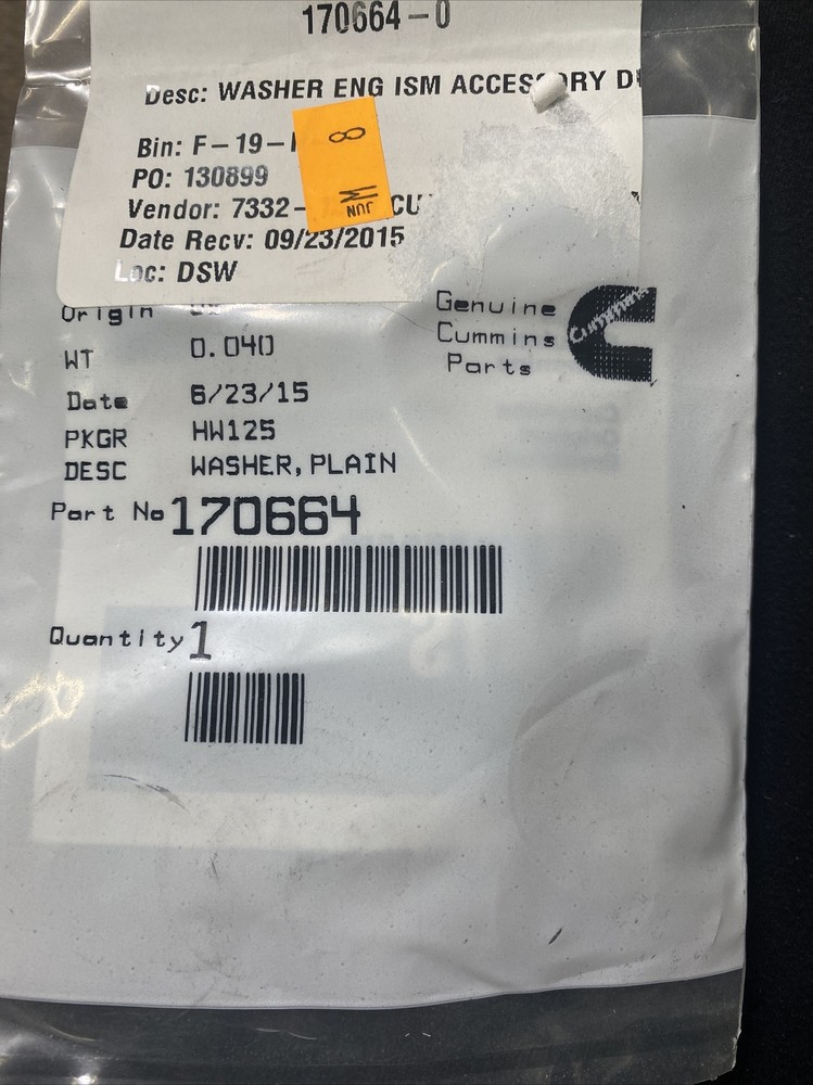 Cummins WASHER,PLAIN 170664 QTY 2