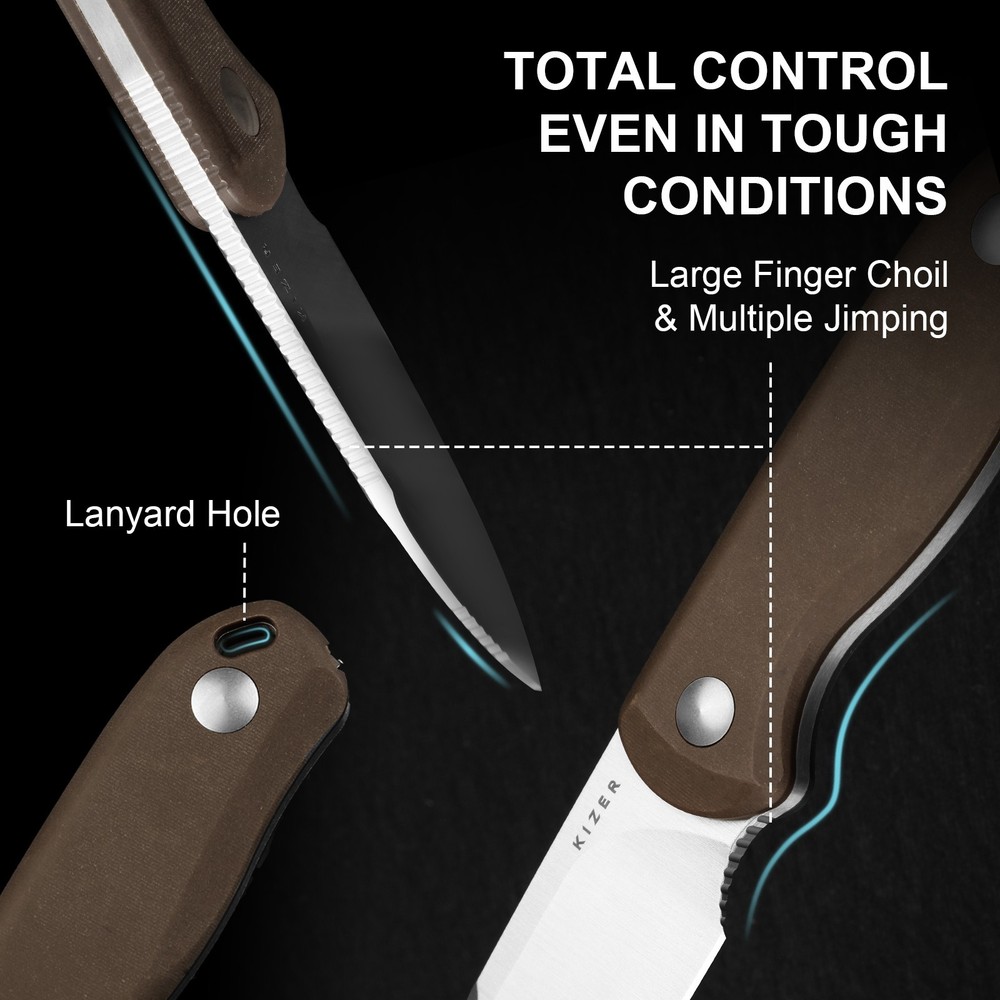 Kizer Drop Bear Fix Drop Point Fixed Knife 14C28N Blade Micarta Handle + Sheath