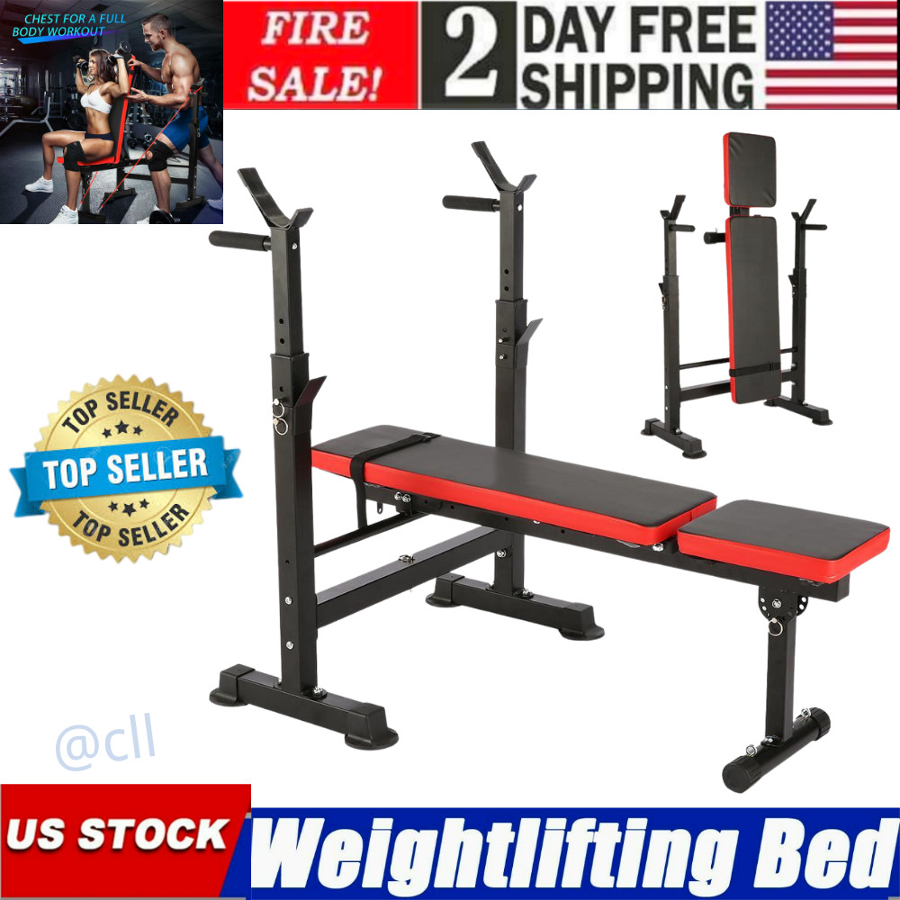 330lbs-Olympic Weight Bench Press Set Multi-Function Folding Fitness Equipment🔥