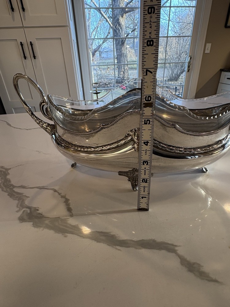 WMF Germany Silver Plated Flower / Fruit Centerpiece Signed With Glass Insert