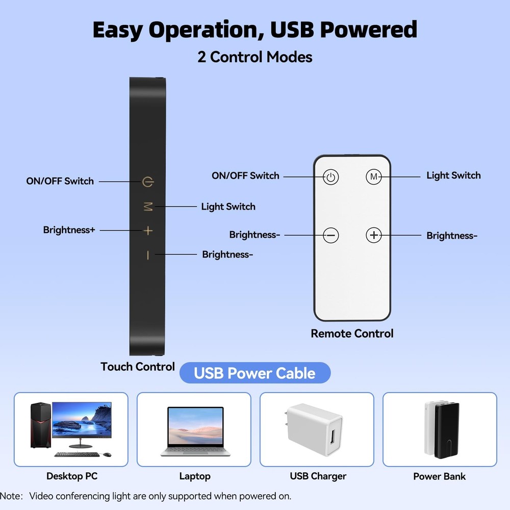 Video Conference Lighting, Webcam Light with Remote & Touch Control, 3 Color ...