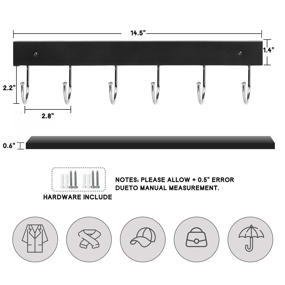 2 Pack Coat Rack Wall Mount with 12 Rotating 180° Coat Hooks, 14.6" Rustproof...