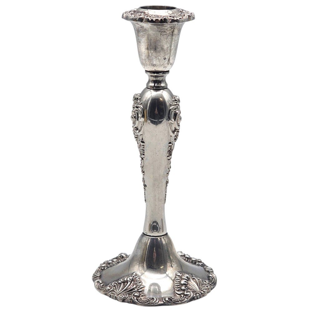 Vintage Godinger Silverplate Candlesticks Pair Baroque Rococo Scroll 8.25"