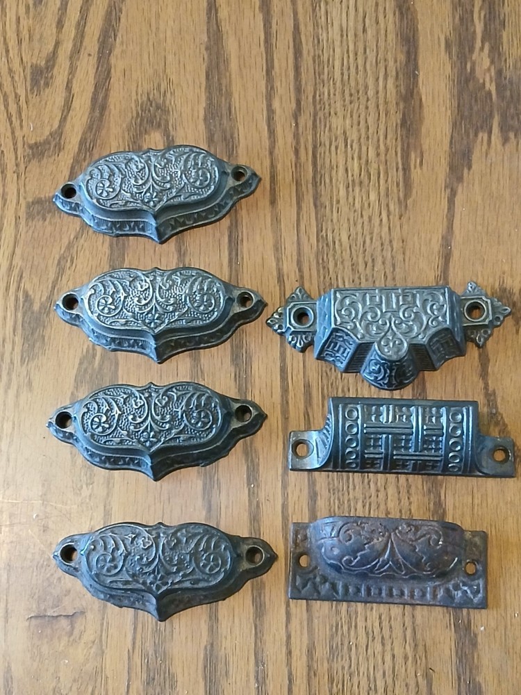 Antique Cast Iron Drawer Pulls lot of 7
