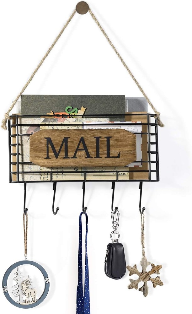 Compact Rustic Key Holder and Mail Organizer - Wall Mounted for Easy Access