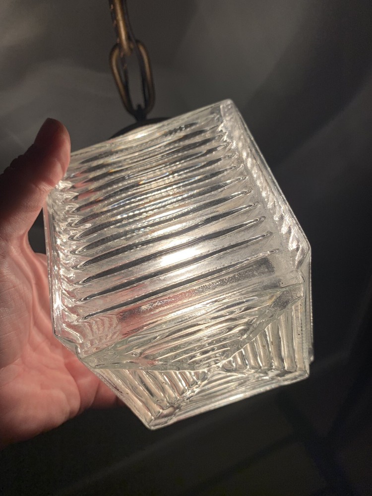 Brass Pendant Light Square Globe Shade Great 85A