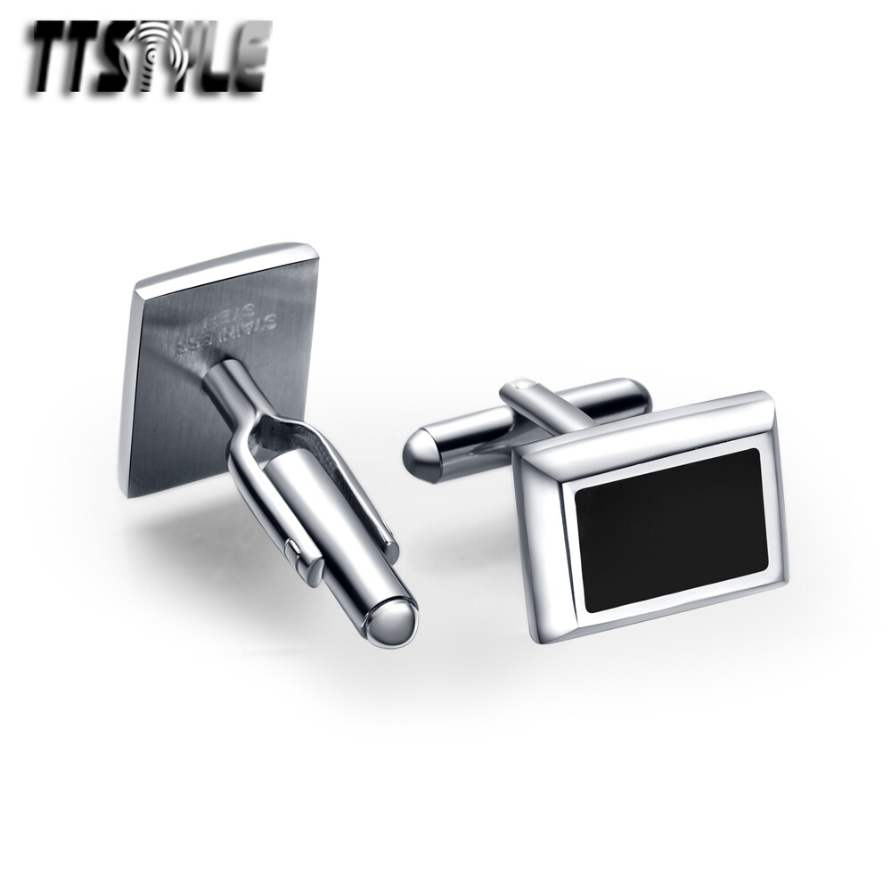 High Quality TTstyle 316L Stainless Steel Silver/Black Rectangular Cufflinks