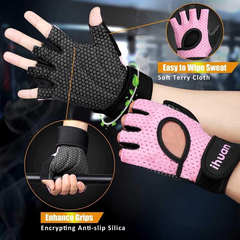Breathable Gym Gloves Fingerless Extra Grip Wrist Support Workout Training Rowin