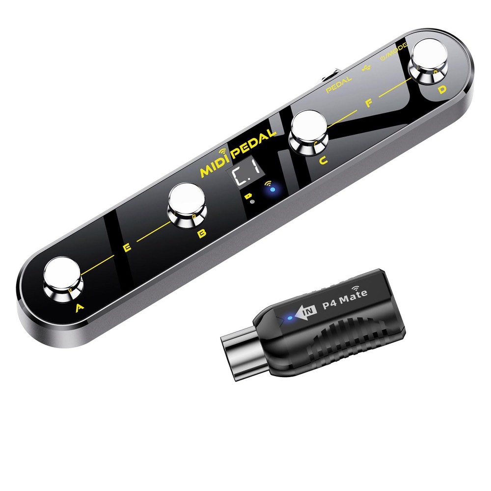 Wireless MIDI Foot Controller Pedal with Mate MIDI Receiver, 4 Customizable