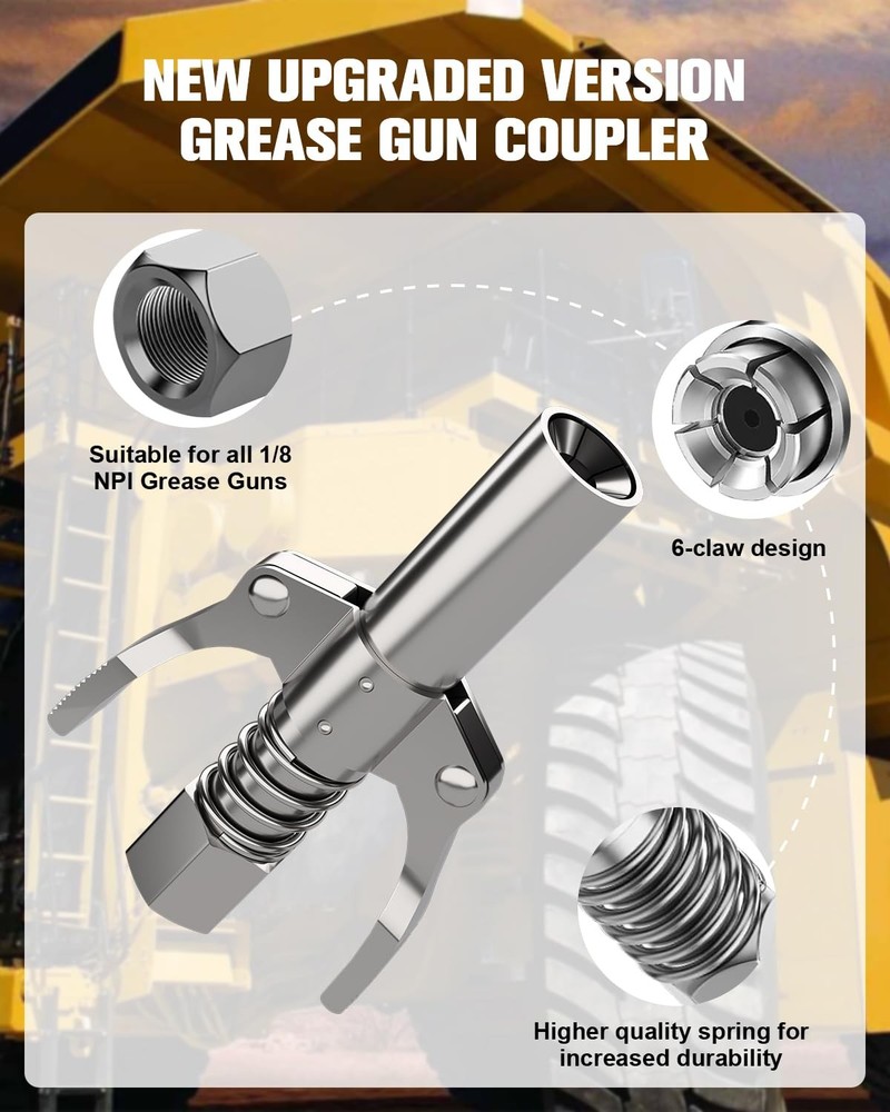luckywagon Grease Gun Coupler Pro Version - 2 Pack, Silver