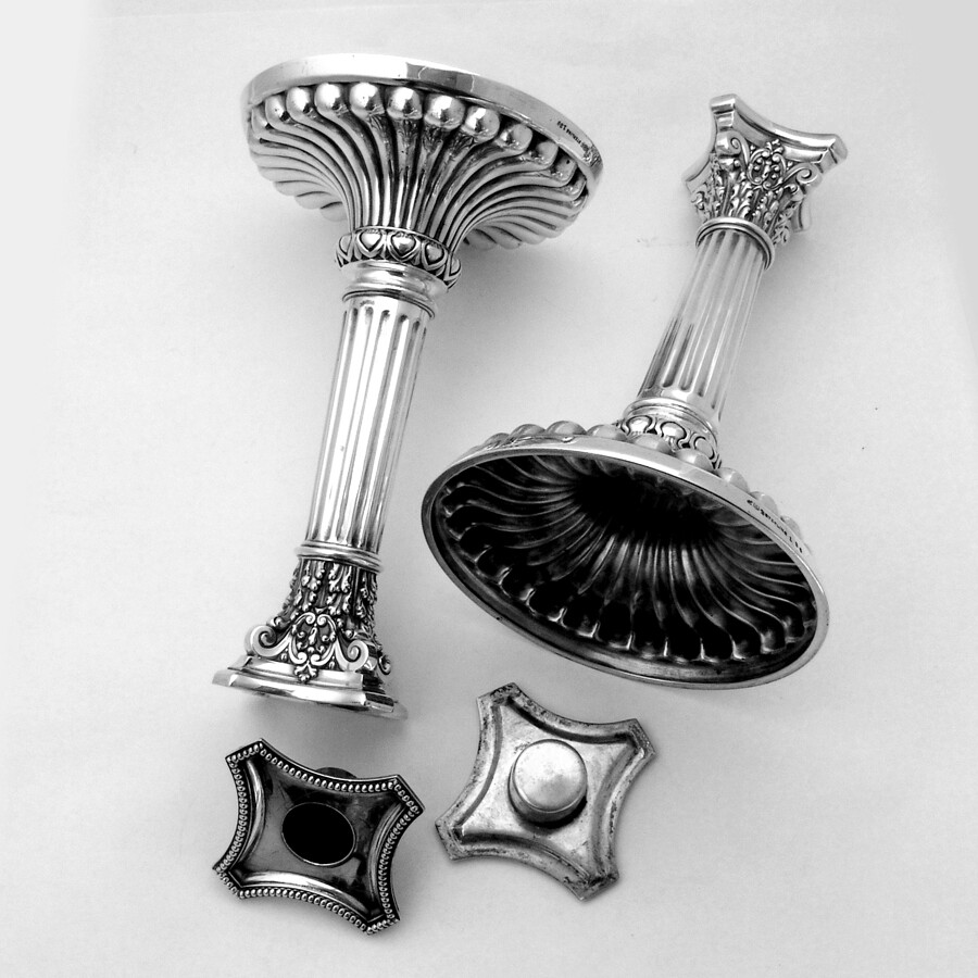 Corinthian Column Candlesticks Pair Reed Barton Sterling Silver Mono EK