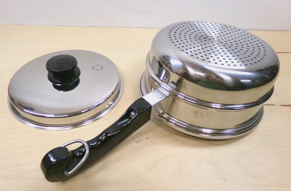 Salad Master 8" Steamer Insert Strainer Pan with Handle & Vapor Lid Set