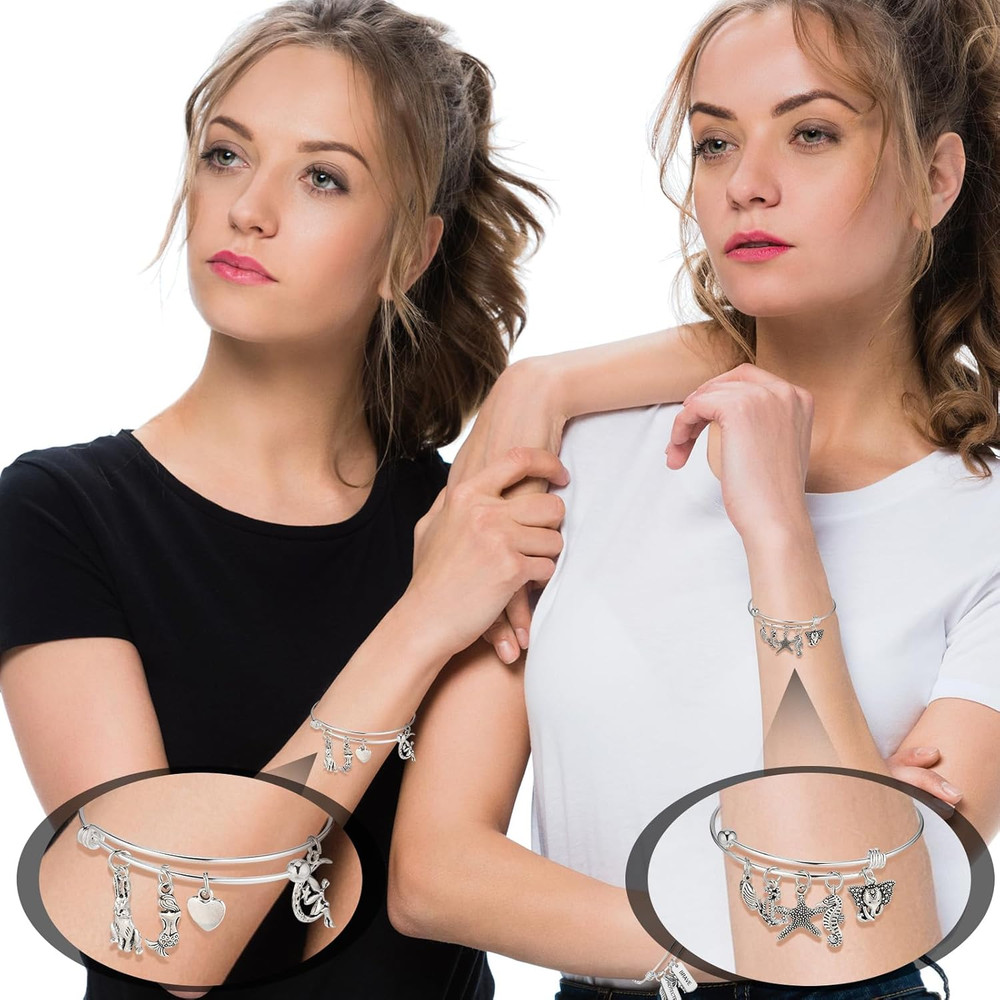 363 Pcs Charm Bracelet Making Kit Bangle Bracelets DIY Kit 17 Silver Expandable