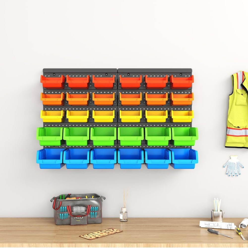 30-Bin Wall Mounted Storage Bins Kit, Tool Organizer Rack, Garage Hardware Or...