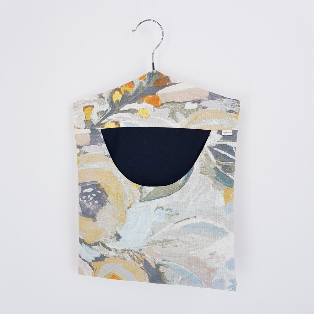 Peg Bag Handmade Beige Light Blue Abstract Lined Laundry Clothes Peg Holder