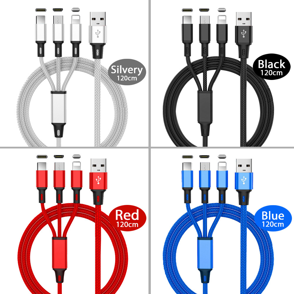 Mobile Phone Charging Cable 3in1 Type-C Micro USB iOS for iPhone Samsung Huawei
