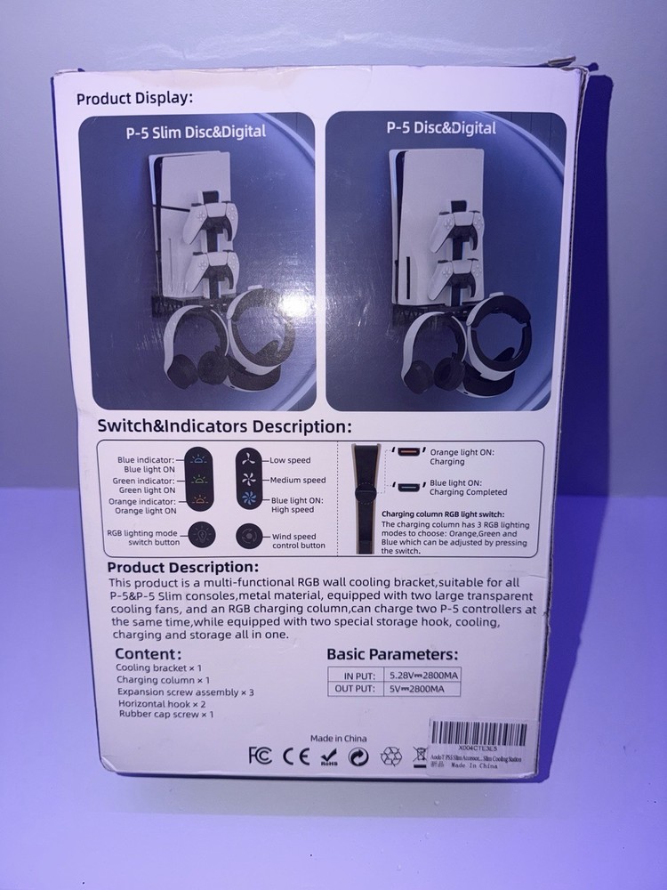 iPlay Wall-mounted Cooling Bracket for PS5/PS5 Slim, Charging, Storage