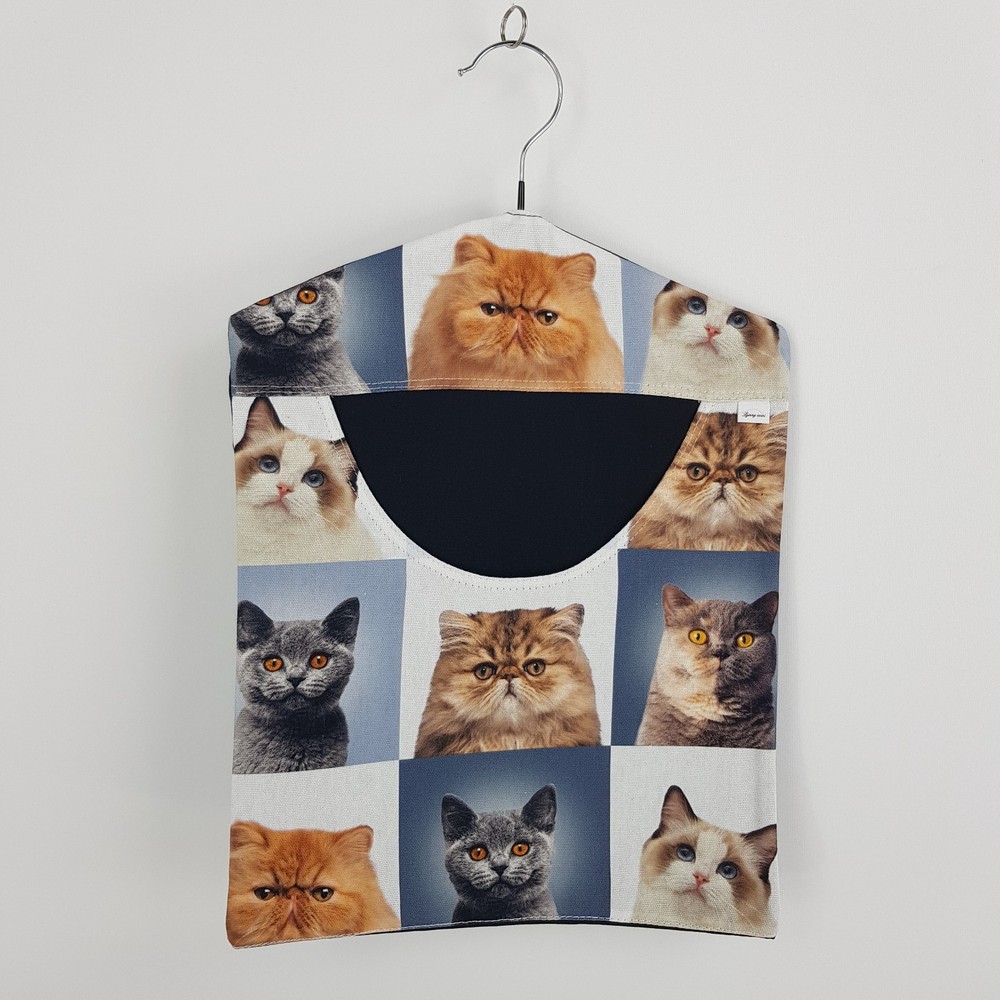 Peg Bag Handmade Blue White Cat Print Lined Laundry Clothes Peg Holder