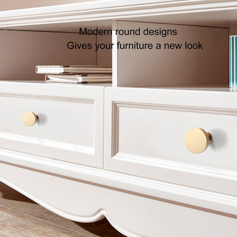 5 Pack Gold Cabinet Knobs Solid Drawer Knobs Brushed Brass Kitchen Hardware H...