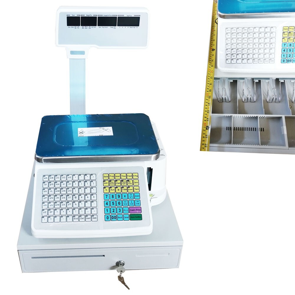Electronic Scale With Cash Box Barcode Label Printing 33Lb Price Computing 110V