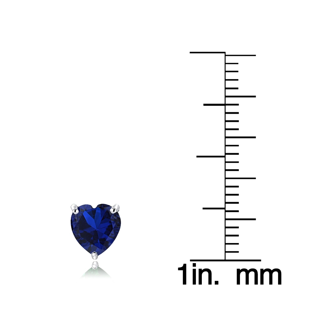 Sterling Silver Created Blue Sapphire 6mm Heart Stud Earrings
