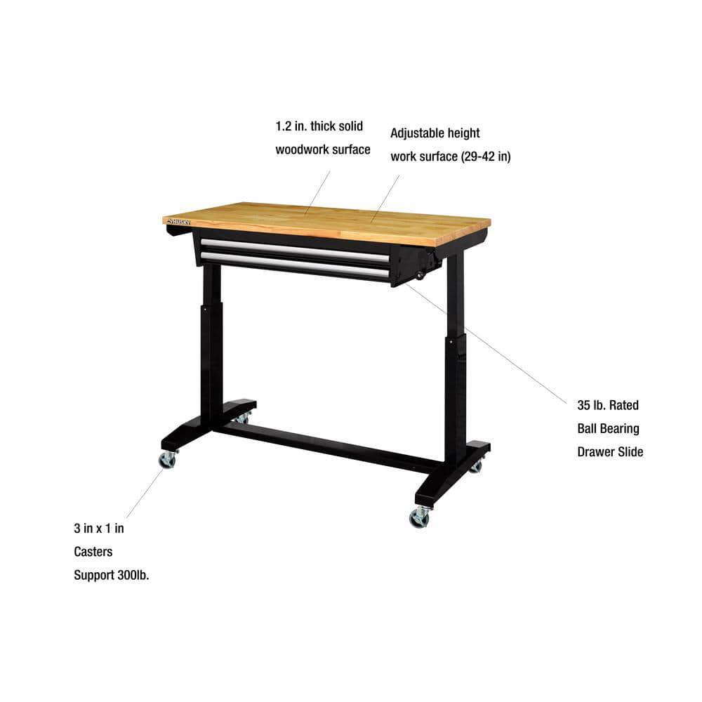 Husky Workbench Tool Storage 46 in. W Adjustable Height Worktable with 2-Drawers