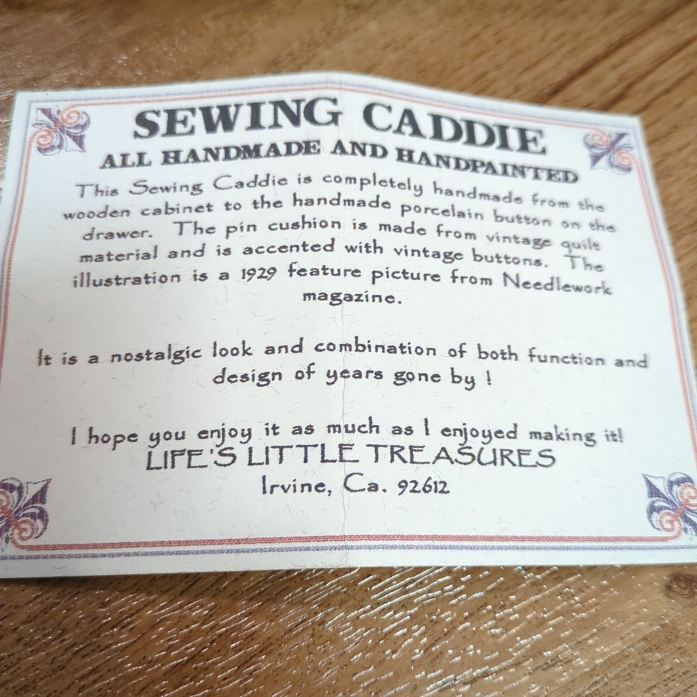 Sewing Caddy Handmade Handpainted Pin Cushion Vtg Design Thread Spool Storage