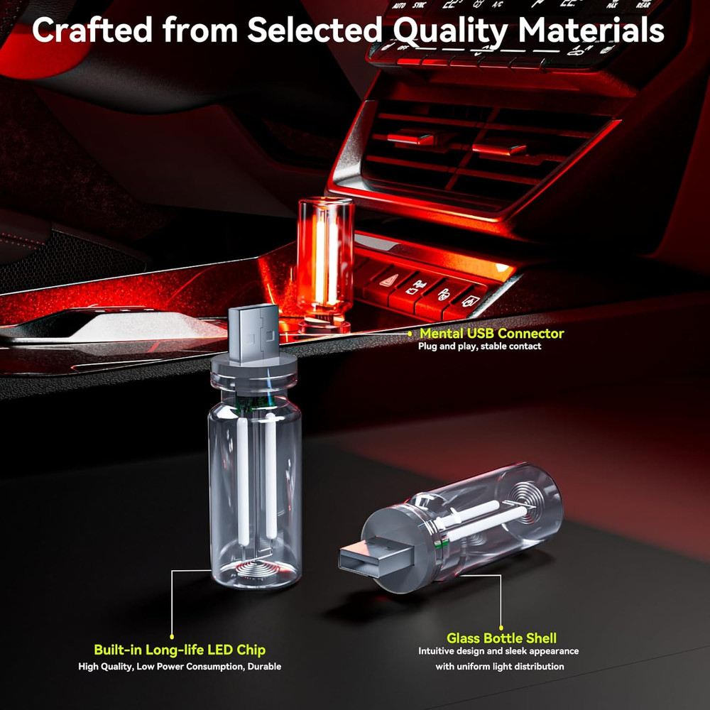 4 PCS USB Night Light, Touch Dimmable Mini USB LED Car Interior Ambient Lights,