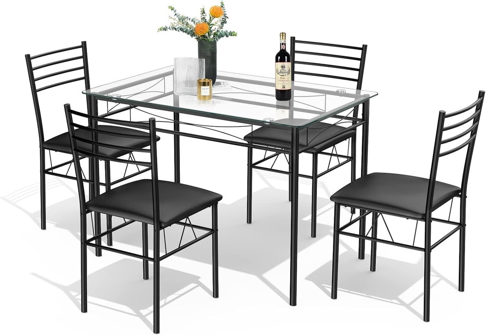 Dining Table Set 4 Kitchen Table & Chairs Set W/ Metal Frame & Padded Seat