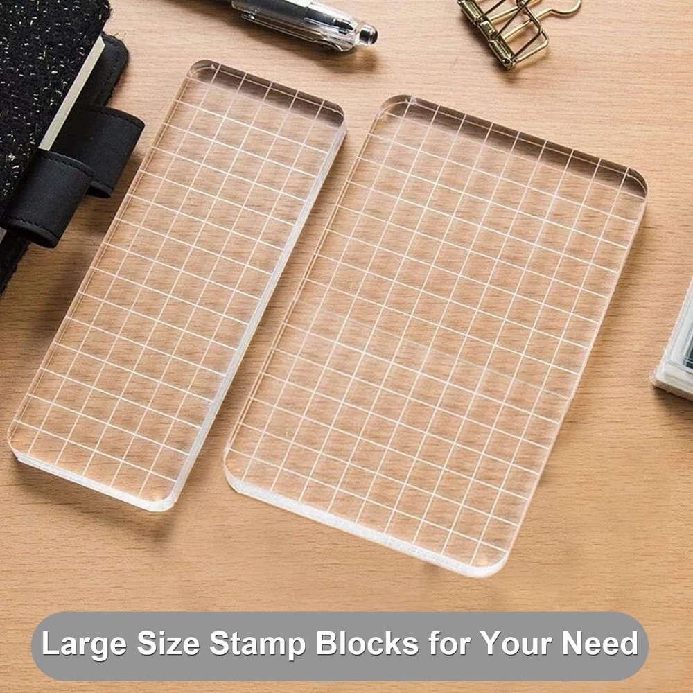 2 Pieces Large Stamp Blocks Acrylic Clear Stamping Tools with Grid...