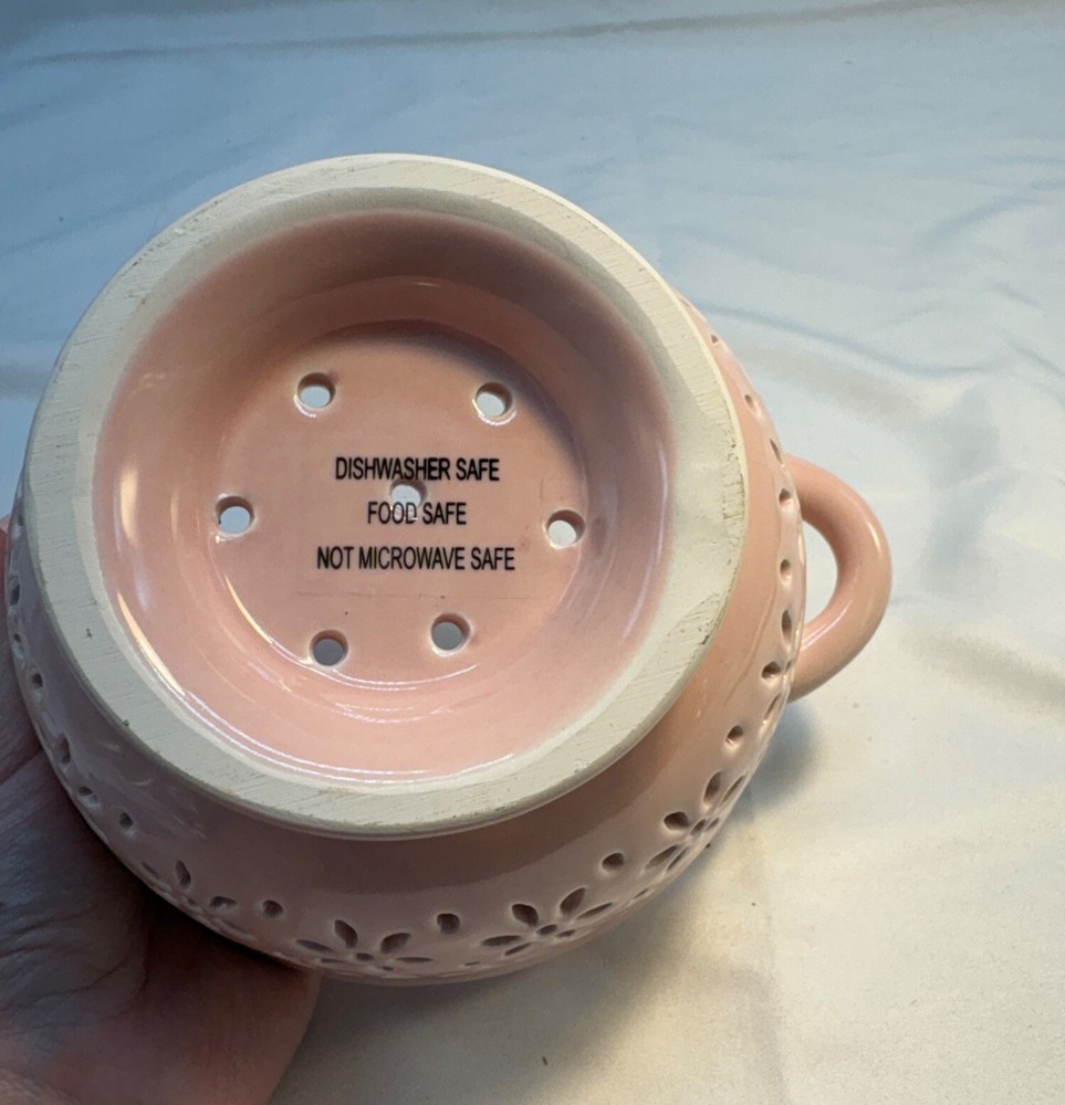 Small Pink Ceramic Strainer Colander Berries 6"