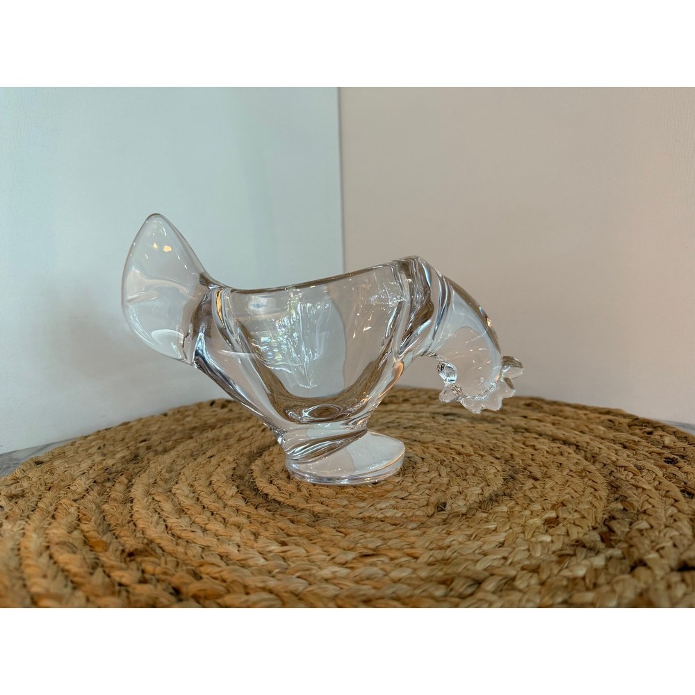 Vannes le Chatel crystal art glass chicken candy dish or planter