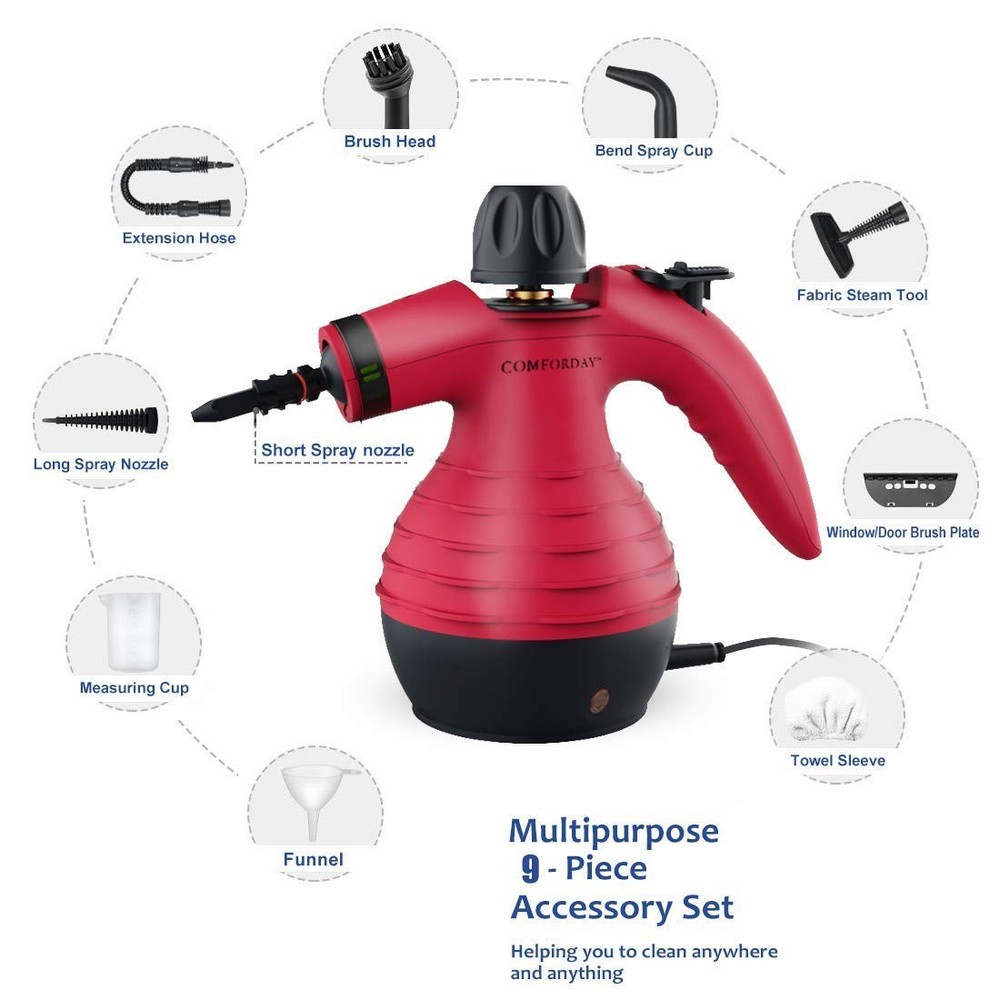 Handheld Pressurized Steam Cleaner - Multipurpose Steamer with 9-Piece Access...