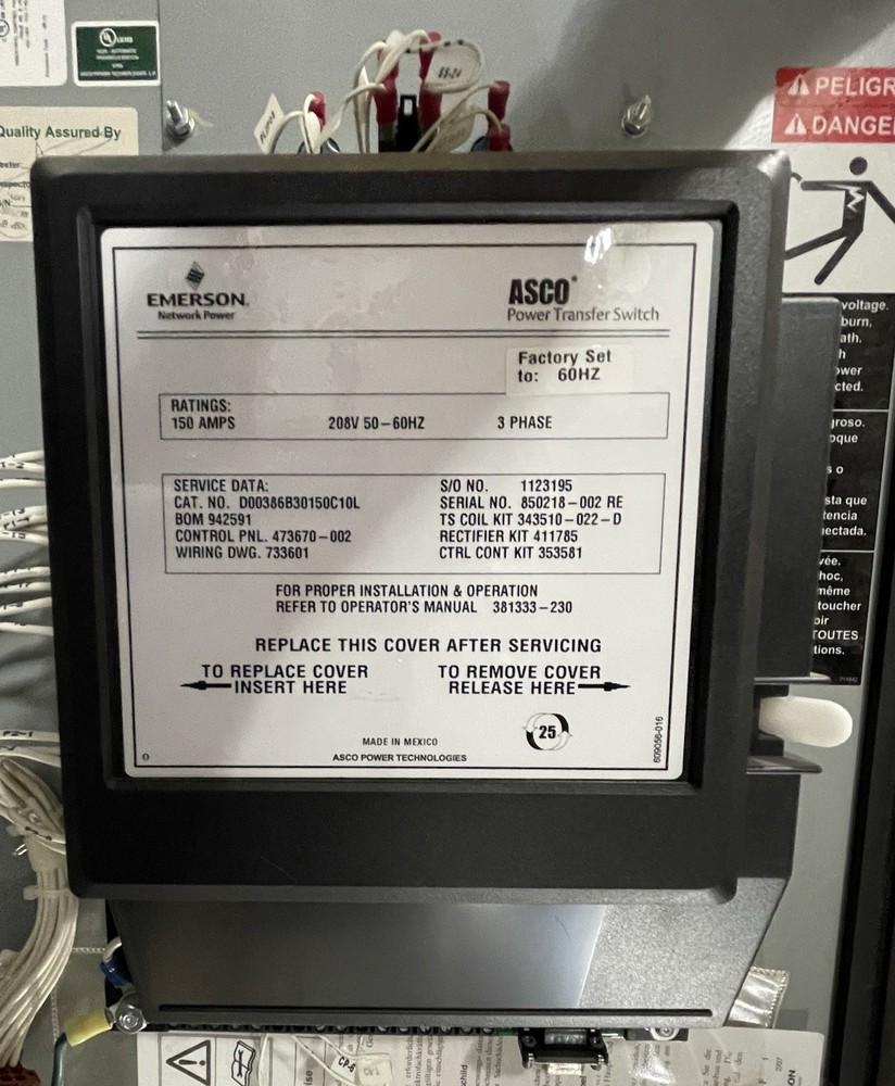 ASCO D00386B30150C10L 150A Automatic Transfer Switch, 280V