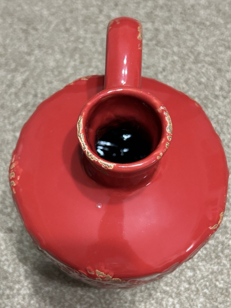 Red Light Brown Weathered Pottery Stoneware Pitcher With Handle 7”x13”