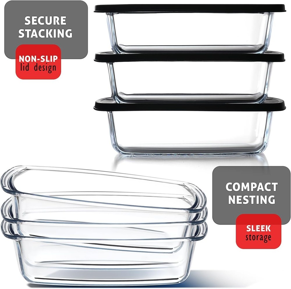 Glass Bread Pans for Homemade Bread Baking, 1.9 Quart Deep Rectangular Glass ...