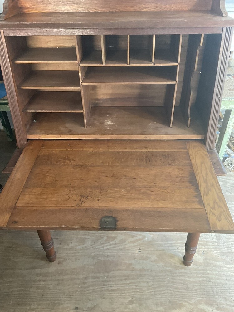 Antique Eastlake 19th Century Solid Oak Drop Front Plantation Desk