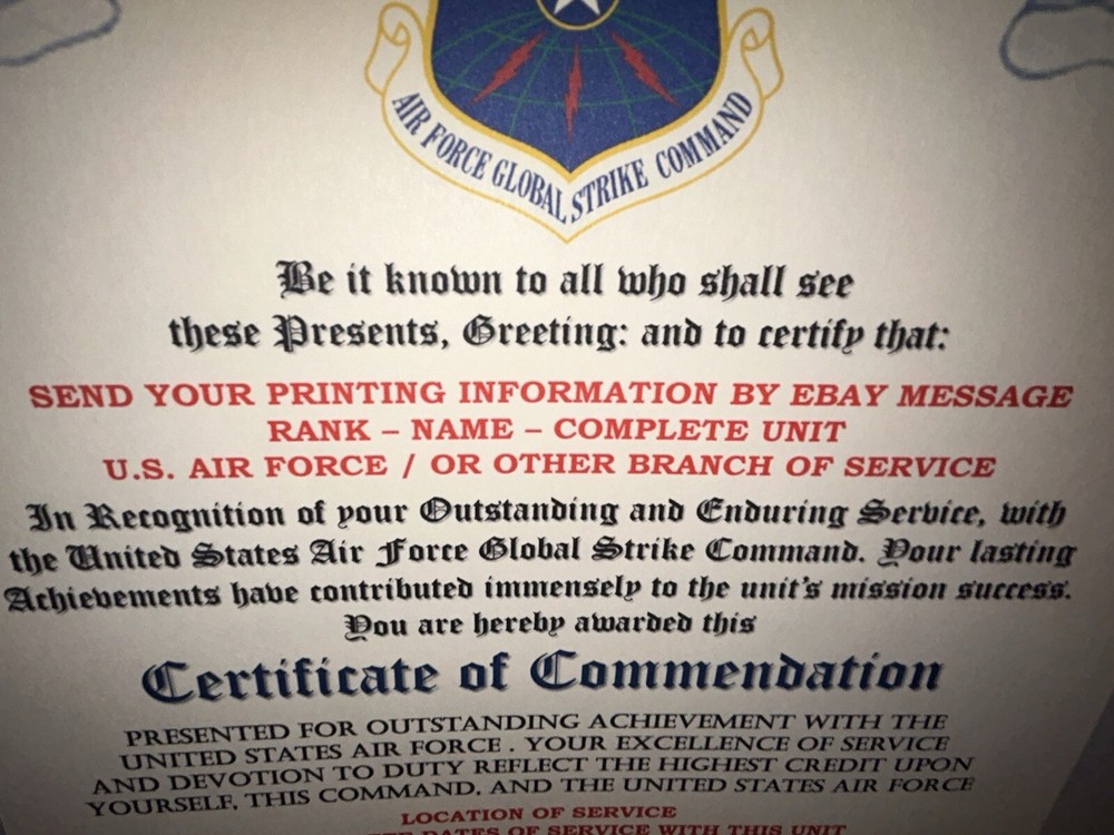 U.S.A.F. / AIR FORCE GLOBAL STRIKE COMMAND - CERTIFICATE OF COMMENDATION