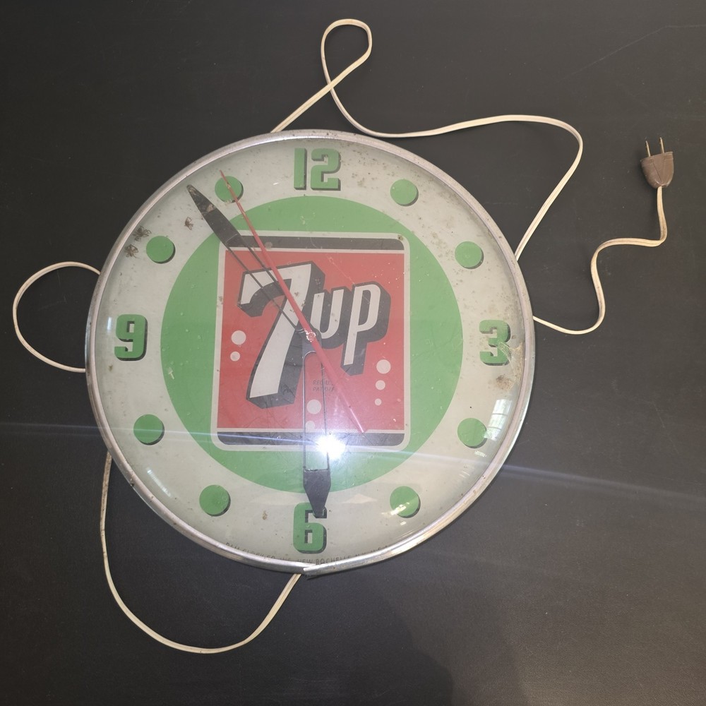 1955 7UP Electric Advertising Wall Clock-Working Condition-Tested