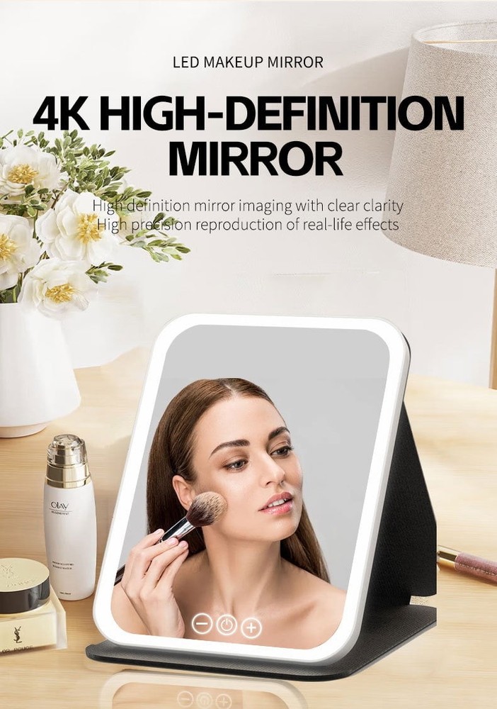 Makeup Mirror,With 3 Color Lights,Touch Screen Dimming Folding Light Up Mirror